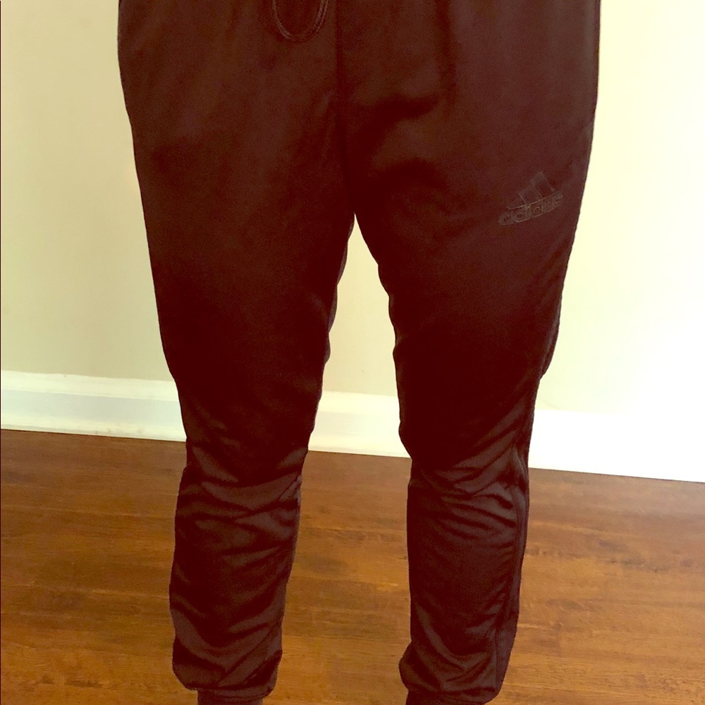 Black drawstring adidas joggers